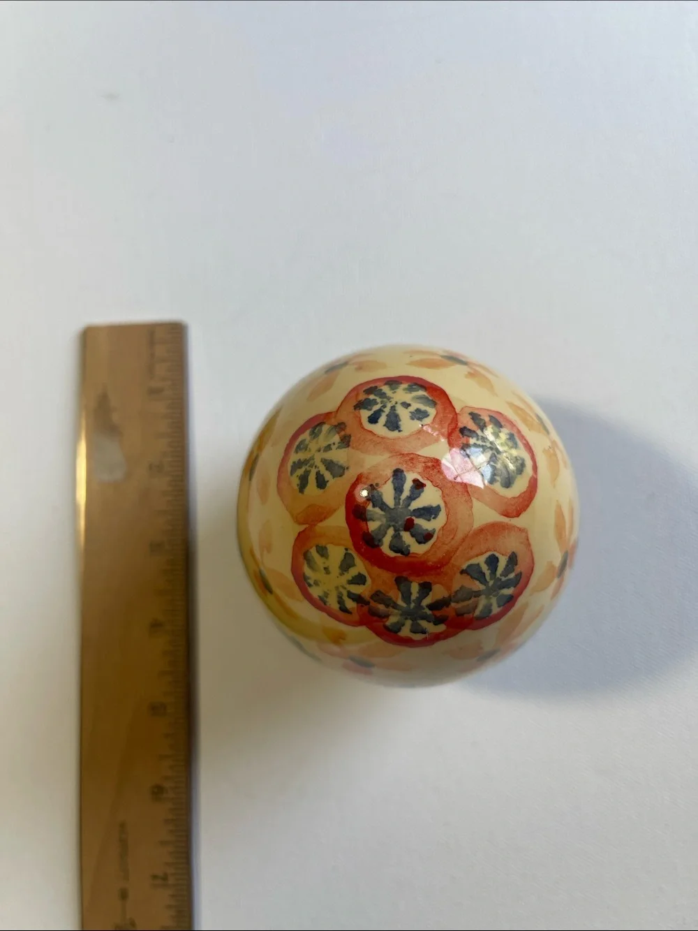 Vintage Hand-Painted Floral Decorative Easter Egg - Cream, Red, Blue, Orange